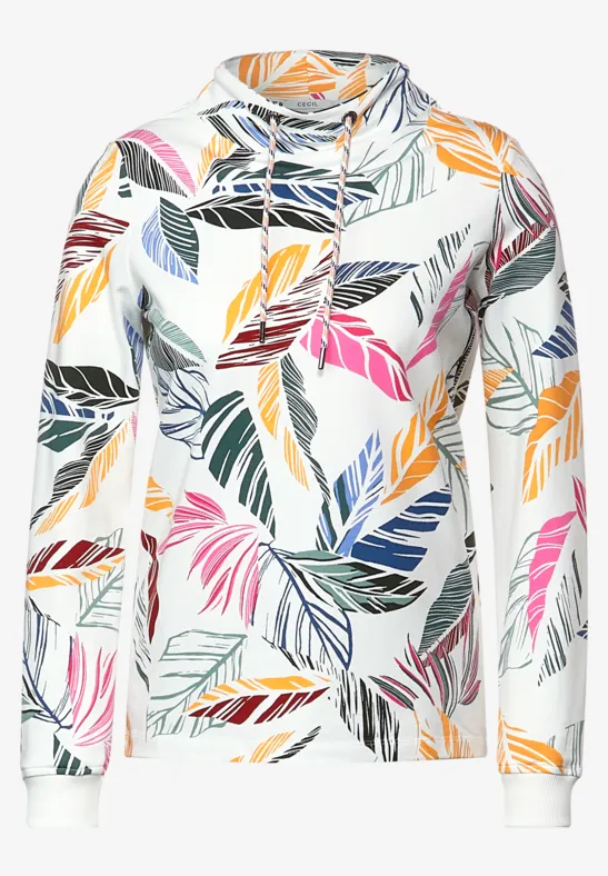 Shirt met bladprint vanilla white