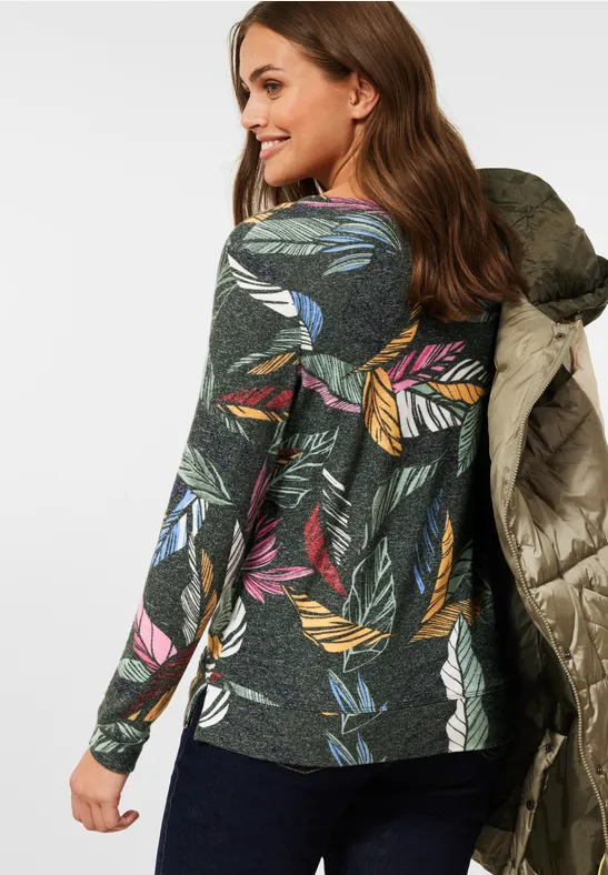 Cosy feel shirt met print pine green melange