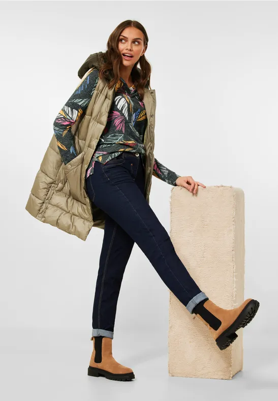Cosy feel shirt met print pine green melange