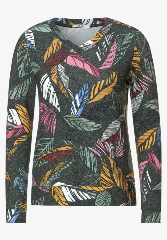 Cosy feel shirt met print pine green melange