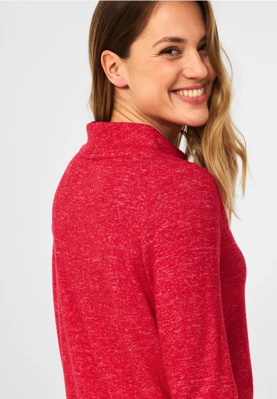 Cosy shirt met grote kraag strong red melange