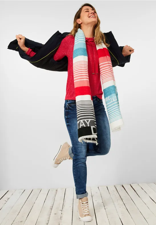 Cosy shirt met grote kraag strong red melange