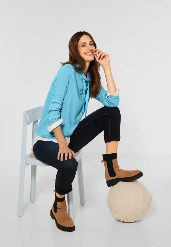 Cosy shirt met grote kraag aquatic blue melange