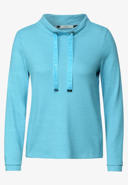 Cosy shirt met grote kraag aquatic blue melange