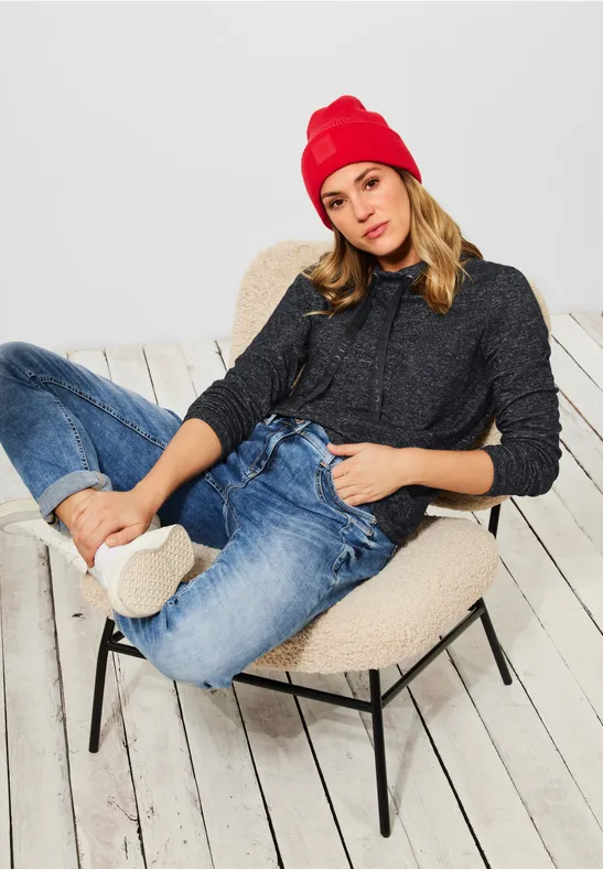 Cosy shirt met grote kraag black melange