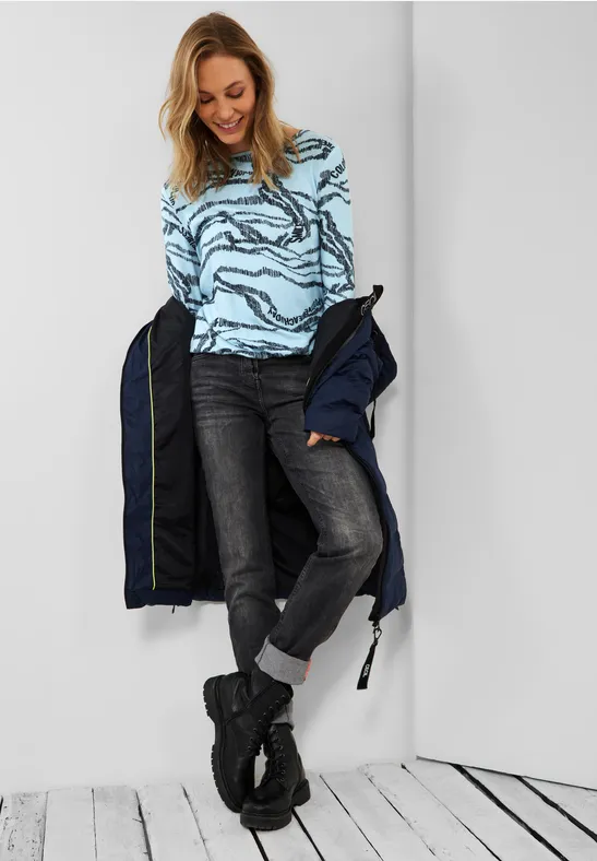 Shirt met allover print faded blue melange
