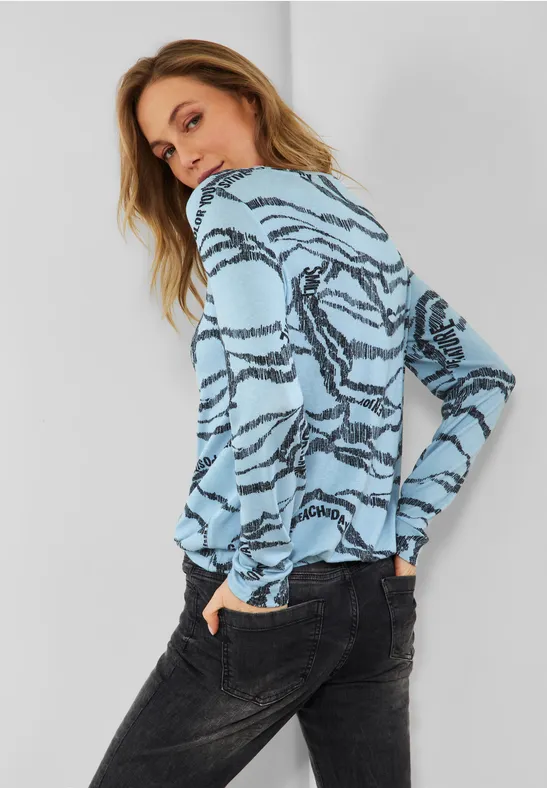 Shirt met allover print faded blue melange