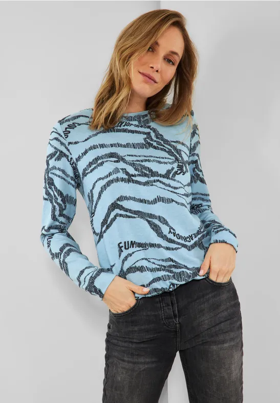 Shirt met allover print faded blue melange