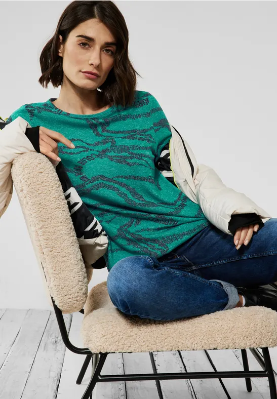 Shirt met allover print smaragd green melange