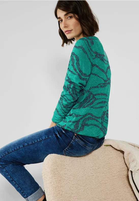 Shirt met allover print smaragd green melange
