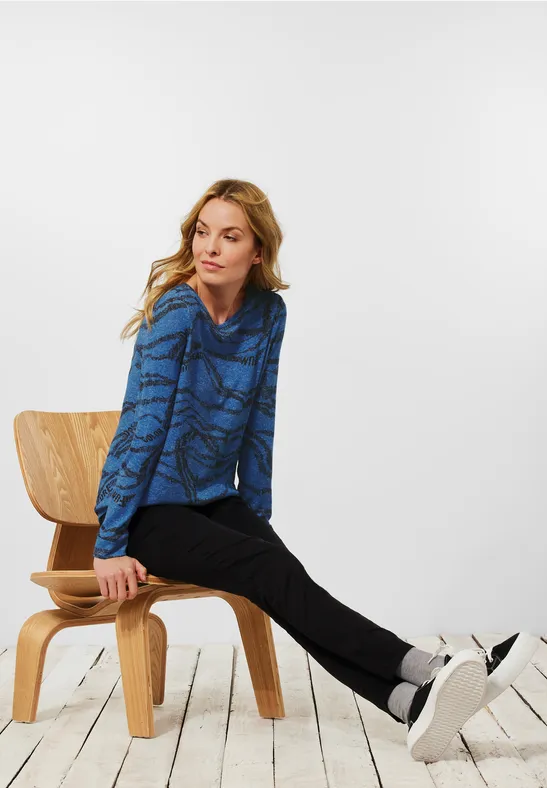 Shirt met allover print mid blue melange