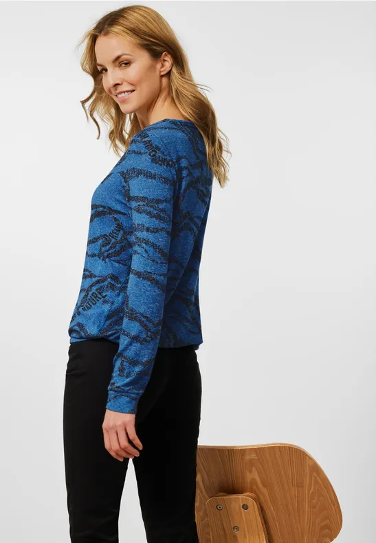 Shirt met allover print mid blue melange