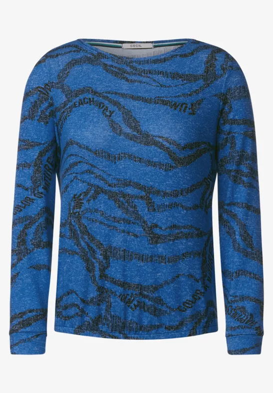 Shirt met allover print mid blue melange