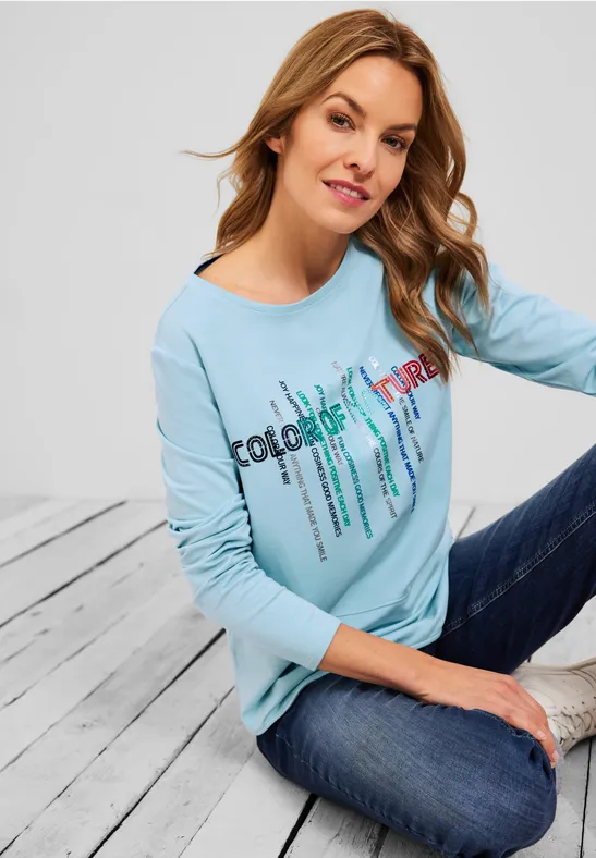 Shirt met wording faded blue
