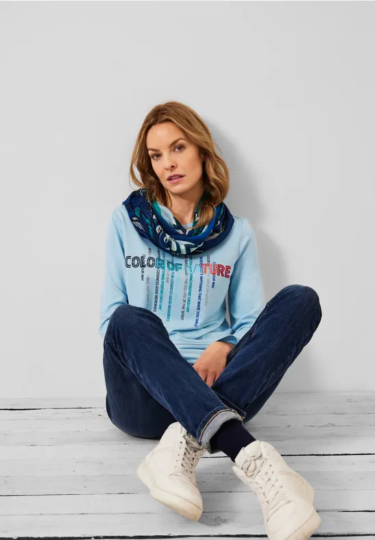 Shirt met wording faded blue