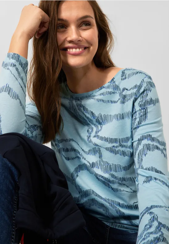 T-shirt à imprimé abstrait faded blue