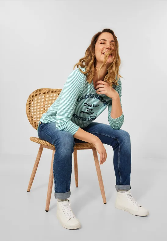 Shirt met gestreept patroon smaragd green melange