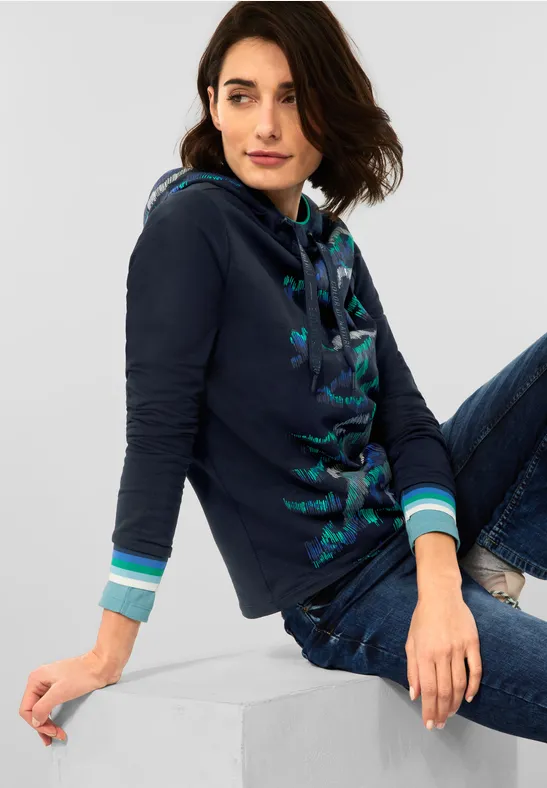 Shirt met capuchon en partprint deep blue