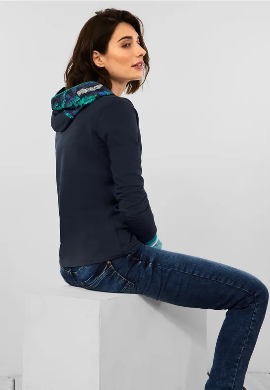 Shirt met capuchon en partprint deep blue