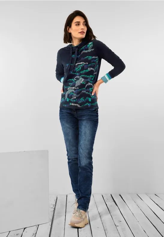 Shirt met capuchon en partprint deep blue