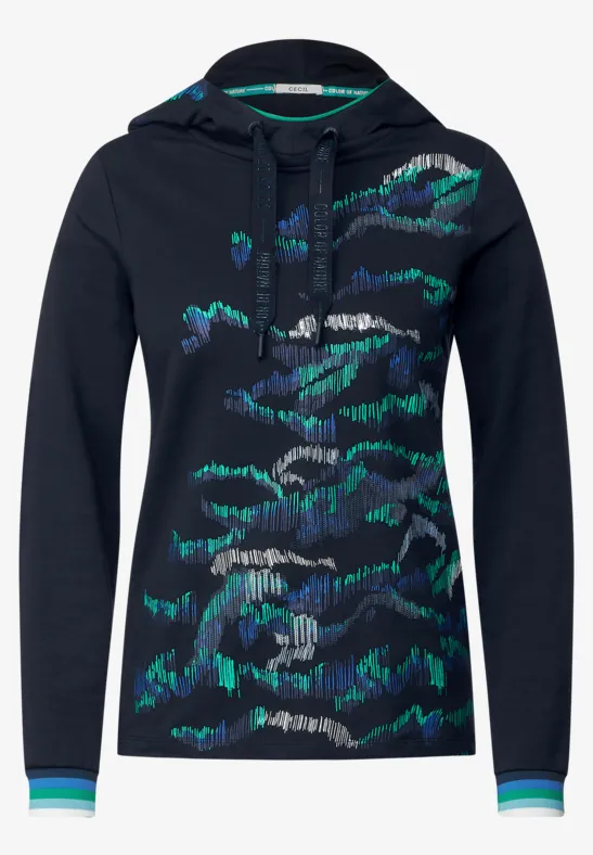 Shirt met capuchon en partprint deep blue