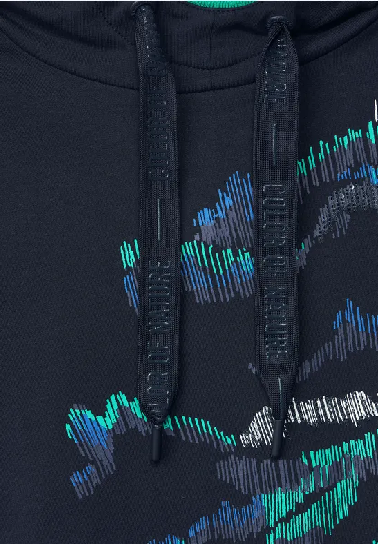 Shirt met capuchon en partprint deep blue
