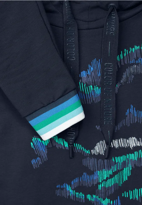 Shirt met capuchon en partprint deep blue
