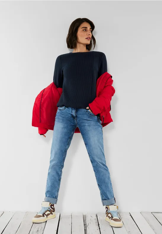 Shirt met ribstructuur deep blue