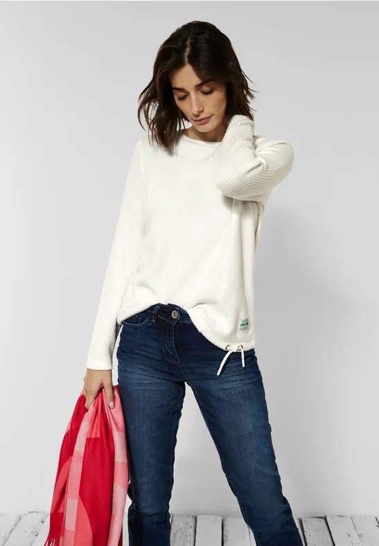 Shirt met ribstructuur vanilla white