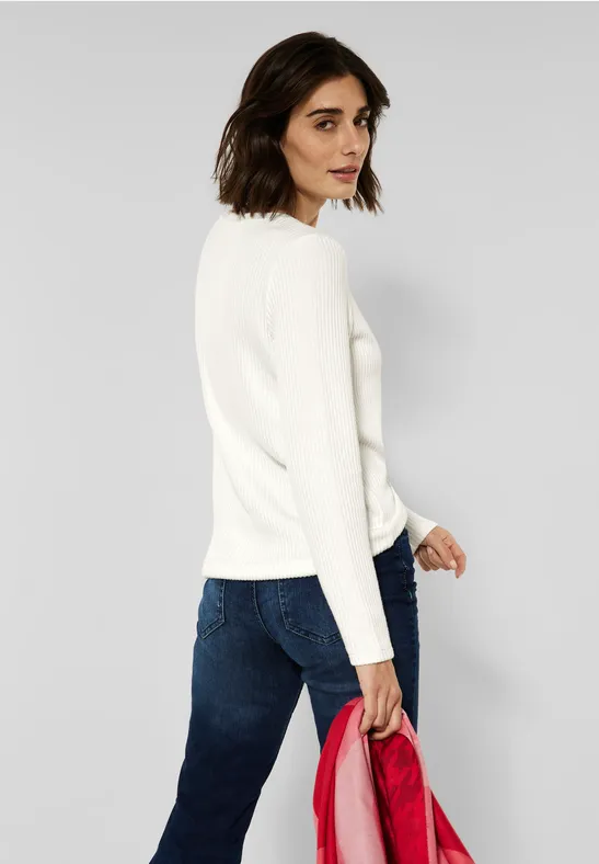 Shirt met ribstructuur vanilla white