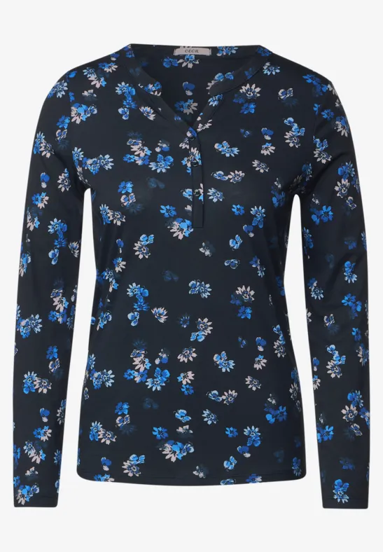 Shirt met bloemenprint deep blue