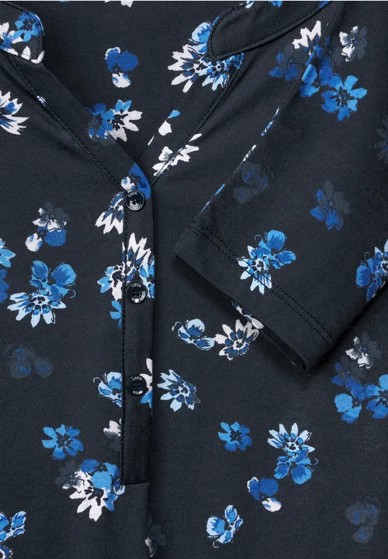 Shirt met bloemenprint deep blue