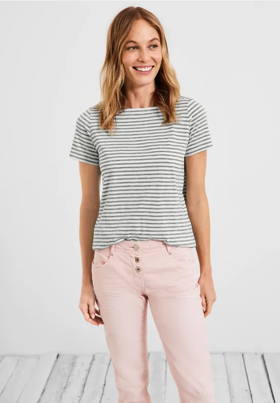 T-Shirt mit Streifenmuster desert olive green