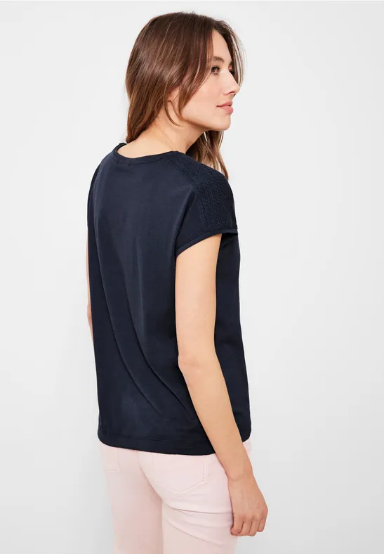 T-shirt met gesmokt detail deep blue