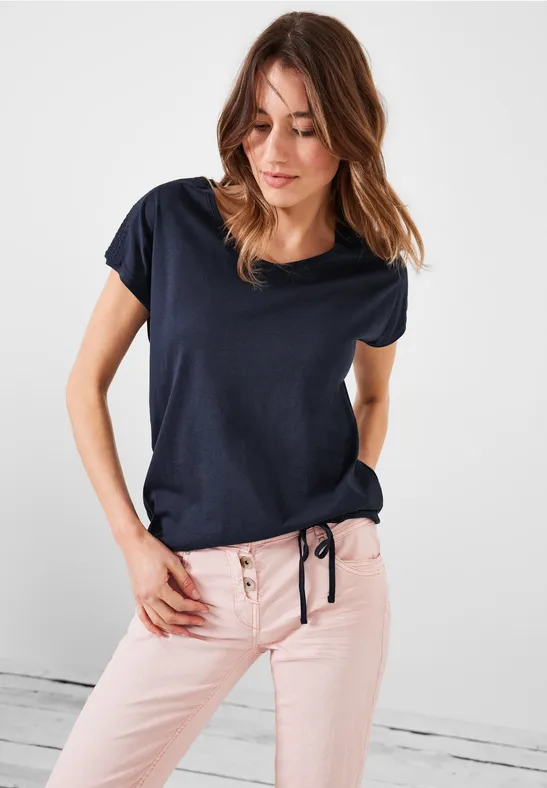 T-shirt met gesmokt detail deep blue