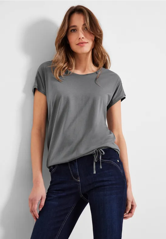 T-shirt met gesmokt detail graphite light grey