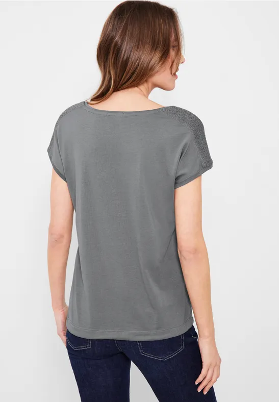 T-shirt met gesmokt detail graphite light grey