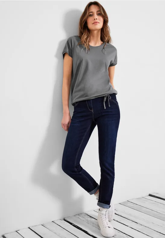 T-shirt met gesmokt detail graphite light grey