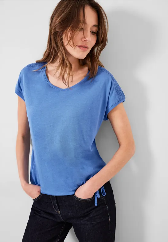 T-shirt met gesmokt detail campanula blue