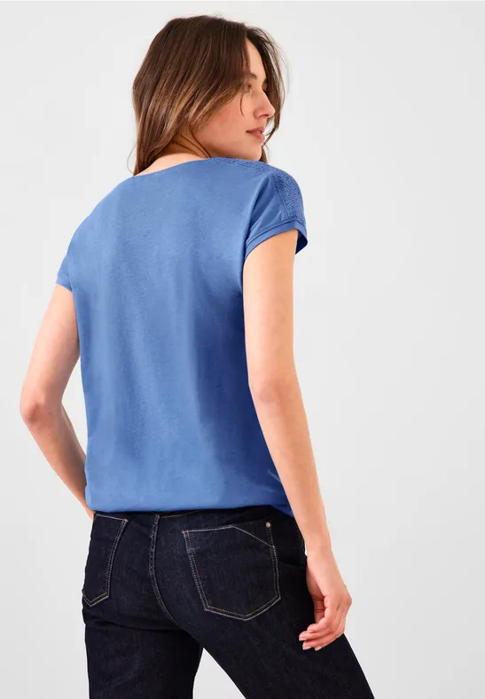 T-shirt met gesmokt detail campanula blue