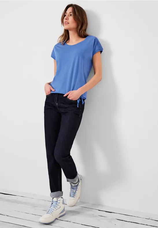 T-shirt met gesmokt detail campanula blue