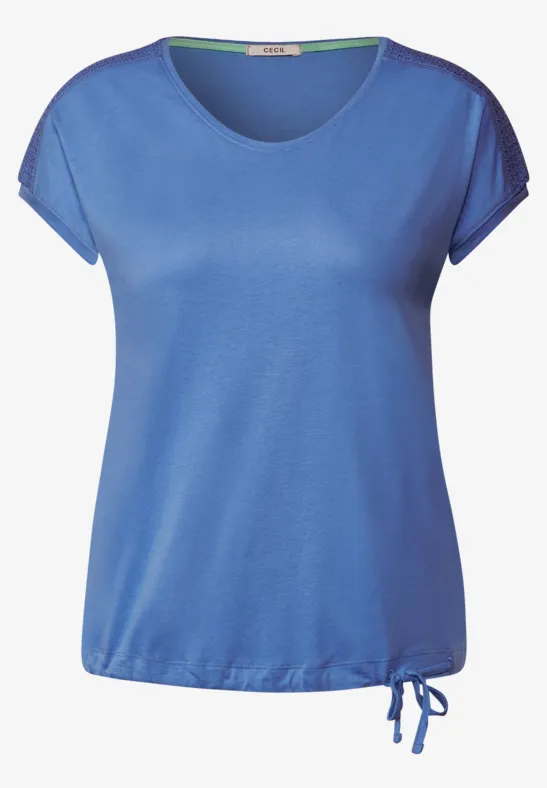 T-shirt met gesmokt detail campanula blue