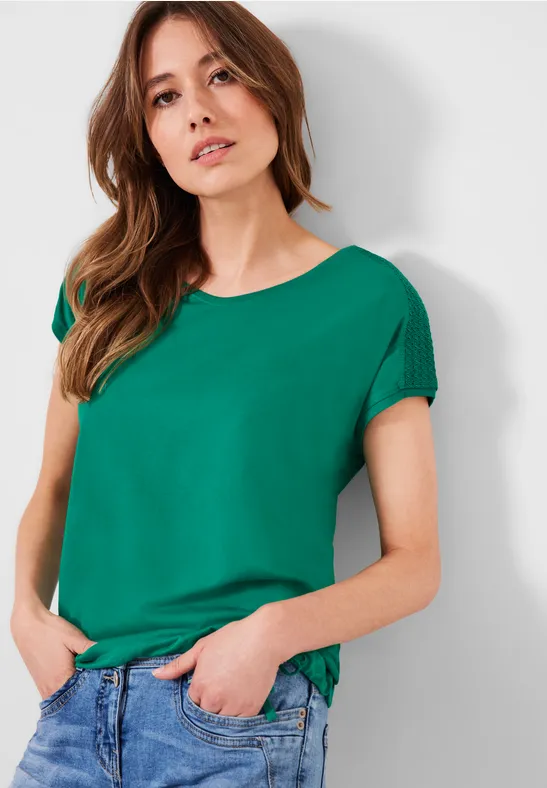 T-shirt met gesmokt detail luscious green