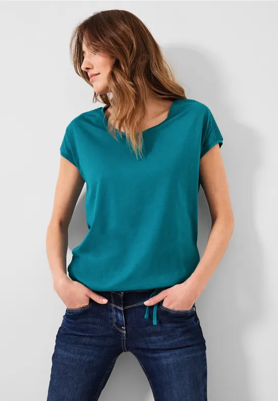 T-shirt met gesmokt detail nocturnal aqua blue
