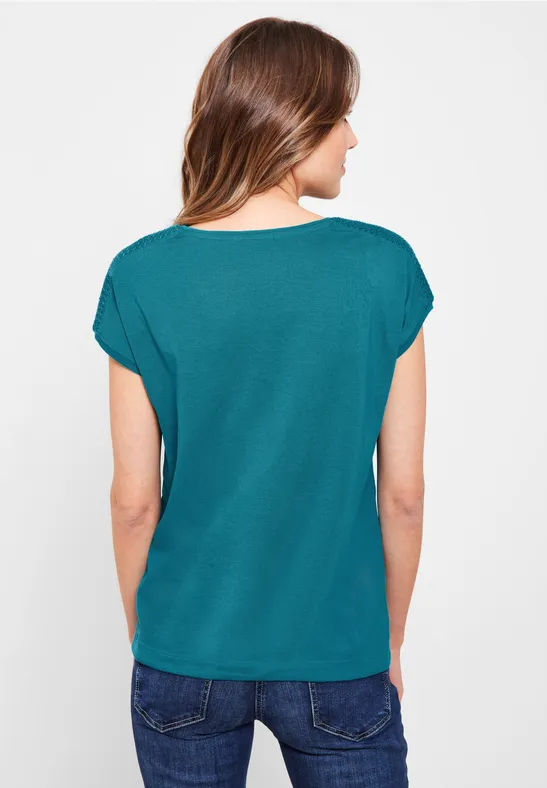 T-shirt met gesmokt detail nocturnal aqua blue
