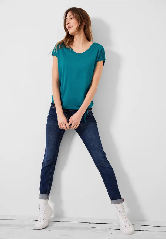 T-shirt met gesmokt detail nocturnal aqua blue