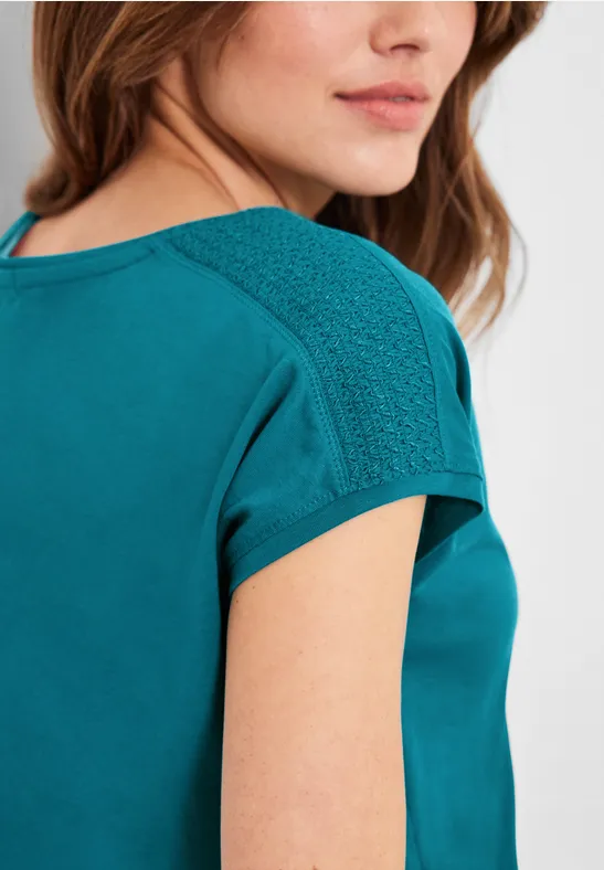 T-shirt met gesmokt detail nocturnal aqua blue