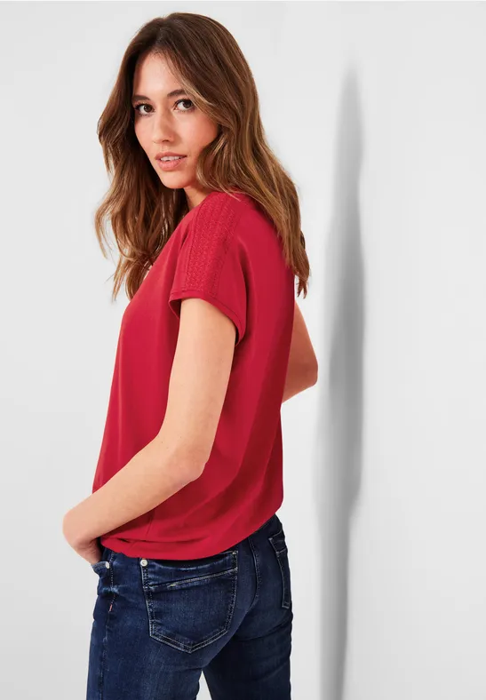 T-shirt met gesmokt detail fruity red