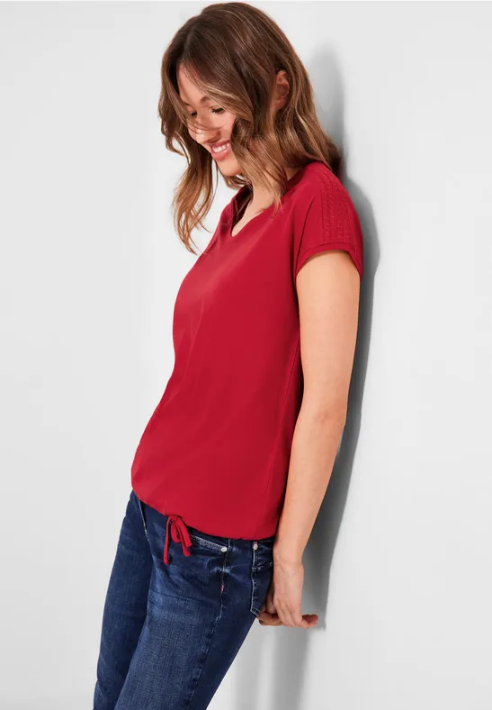 T-shirt met gesmokt detail fruity red