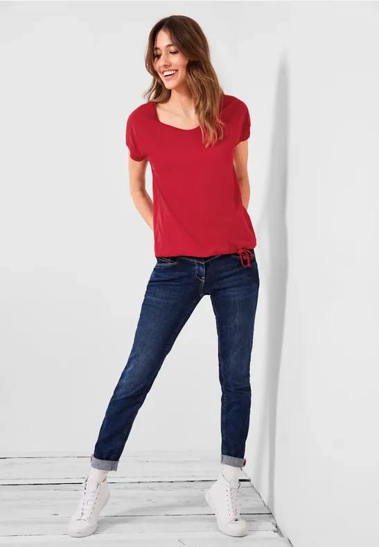 T-shirt met gesmokt detail fruity red